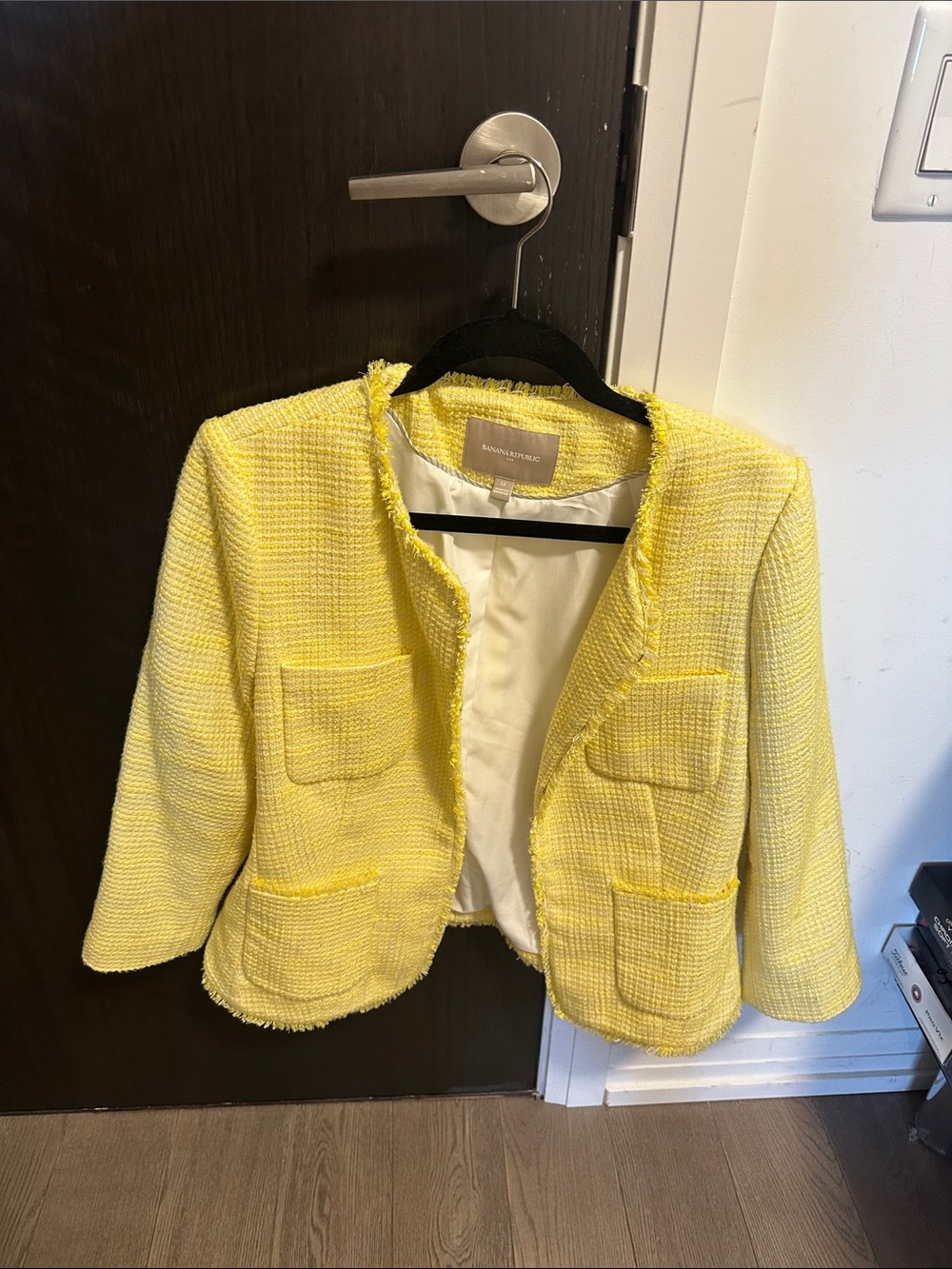 Banana Republic Bright Yellow Tweed Fringe-Trim Blazer